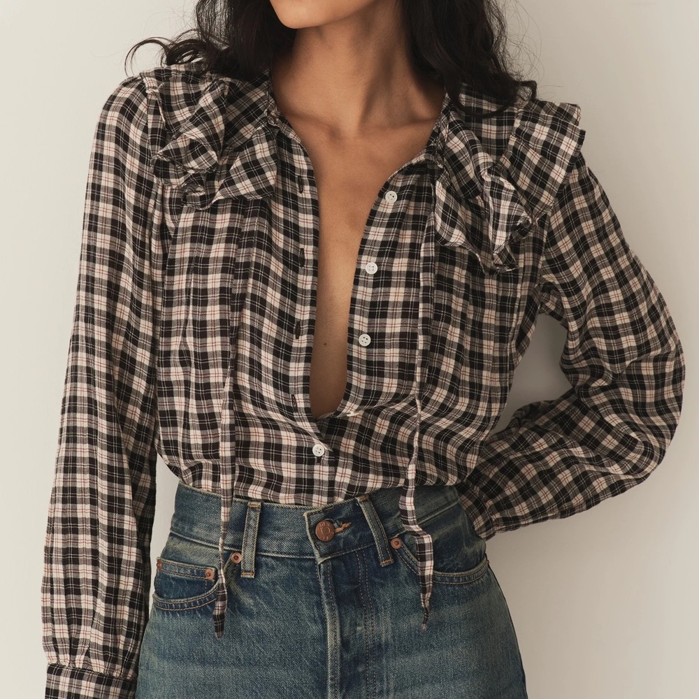 DOEN Navy Countryside Plaid Joelle Top S